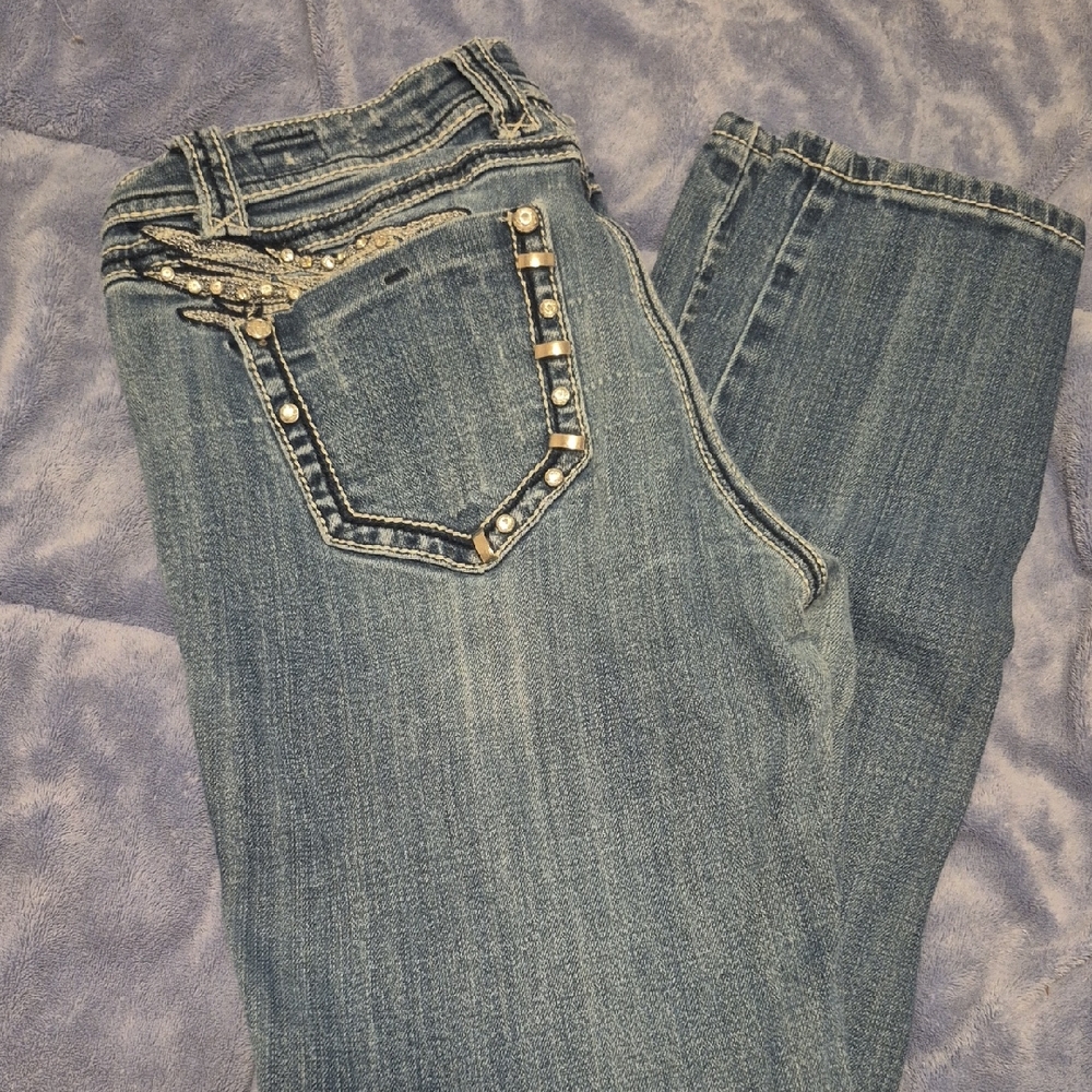 L.A. Idol Light Blue Skinny Jeans with Studded Pocket